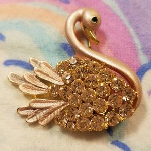 Crystal Swan Pin Rose Gold Brooch